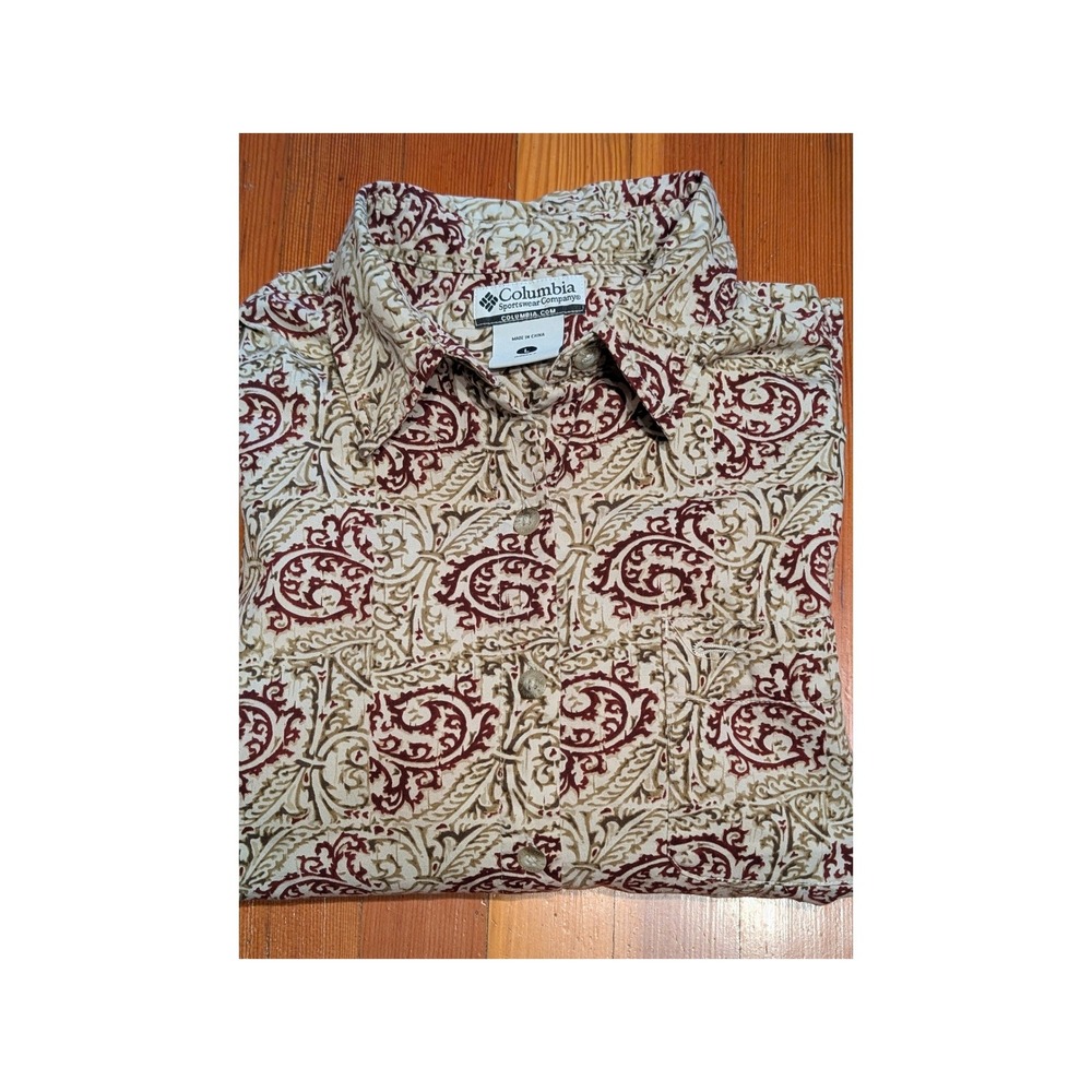 Columbia Sportswear Womens Large Paisley Cotton Button Down Shirt hiking granola